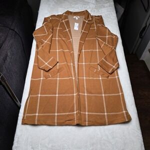 Maurices‎ Women's Size L Burnt Orange Plaid Light Weight Blazer Sweater